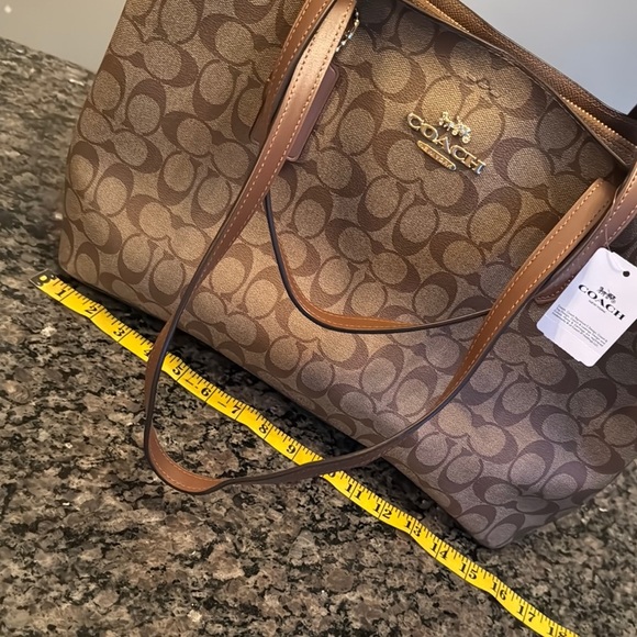 Coach large Avenue Brown coated canvas Monogram Tote Bag with Gold Hardware NWT - Picture 4 of 16